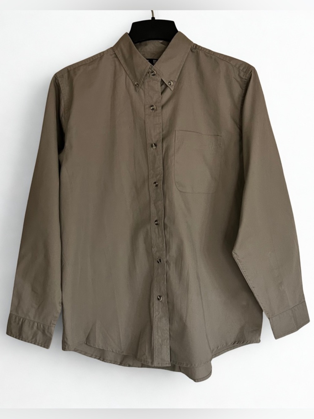 SES Women’s Button Down Shirt Size L Long Sleeve Taupe Classic Blouse